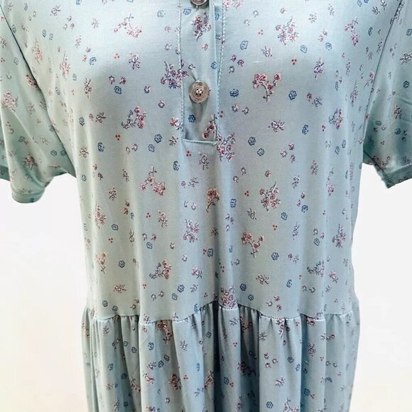 FOXCLUB Women Short Sleeve Pullover Casual Blue Floral Print Long Dress Medium - Picture 3 of 11